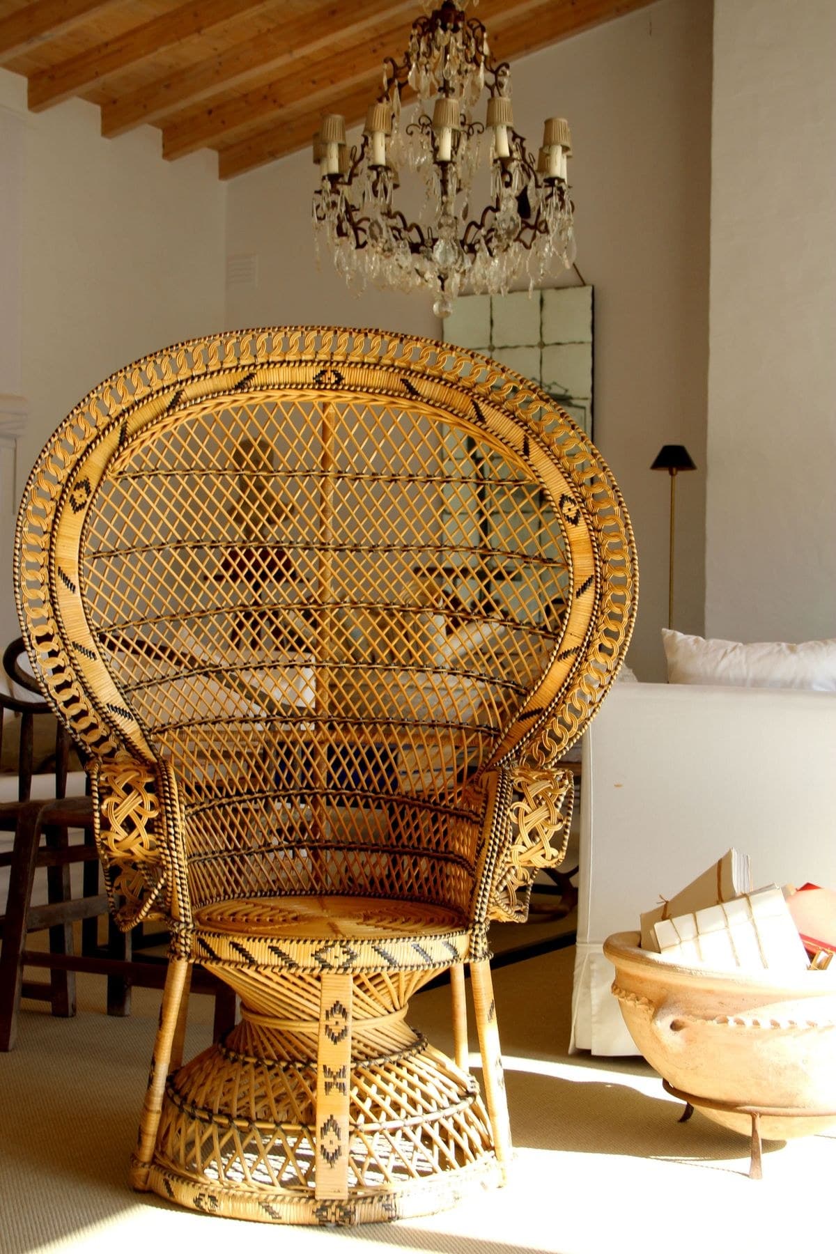 Cane Peacock Chair, full fan-back view