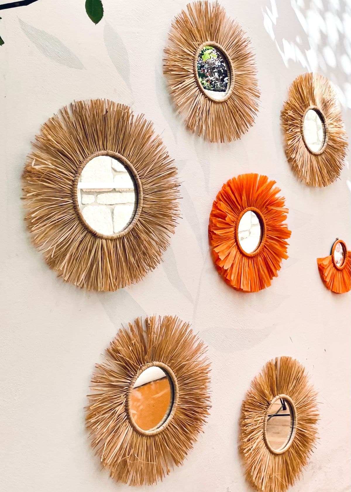 Cane Wall Mirror, sunburst frame detail